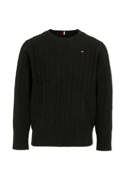 Tommy Hilfiger Black Sweater For Kids With Flag