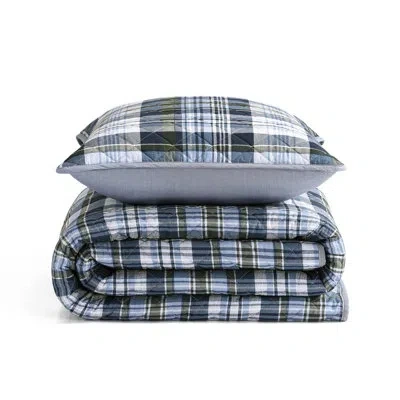 Tommy Hilfiger Bleecker Cotton Reversible Quilt Set In Blue Plaid