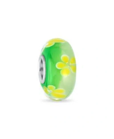 Tommy Hilfiger Bling Jewelry Floral Design Murano Glass Spacer Charm Bead With Sterling Silver Core In Green