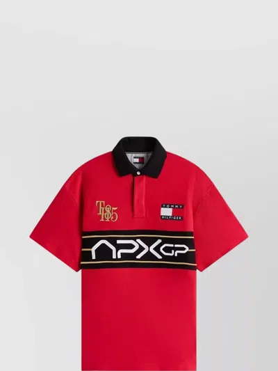 Tommy Hilfiger Block Design Collar Short Sleeves Polo Shirt In Red