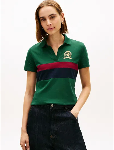 Tommy Hilfiger Block Stripe Crest Stretch Pique Polo In Green