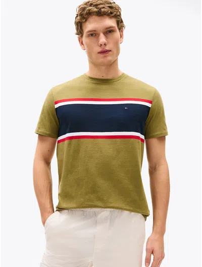 Tommy Hilfiger Block Stripe T In Uniform Olive