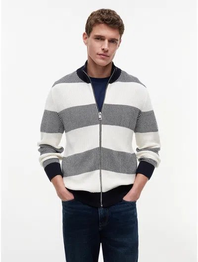Tommy Hilfiger Block Stripe Zip Cardigan In Blue