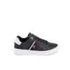 Tommy Hilfiger Blue Leather Low Top Sneakers In Black