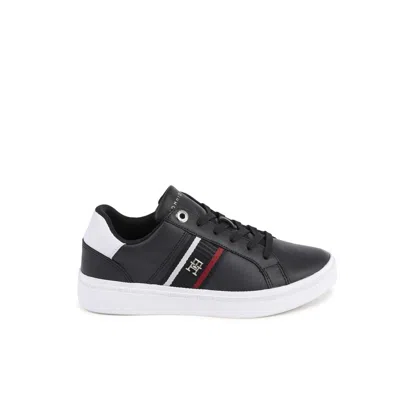 Tommy Hilfiger Blue Leather Low Top Sneakers In Black