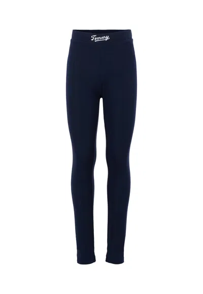 Tommy Hilfiger Kids' Blue Leggings For Girl With Silver Logo