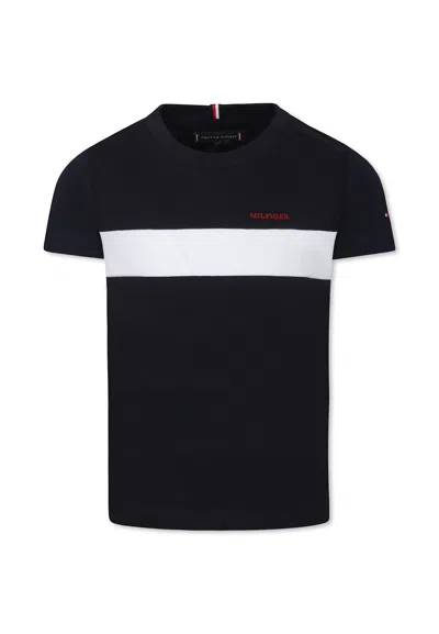 Tommy Hilfiger Kids' Blue T-shirt For Boy With Logo In Multi