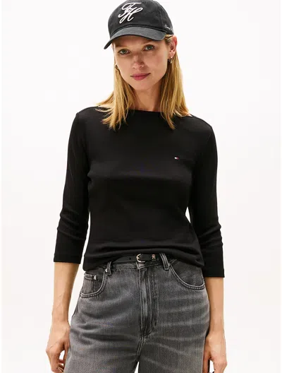 Tommy Hilfiger Boatneck 3/4 Sleeve Slim Fit T In Black
