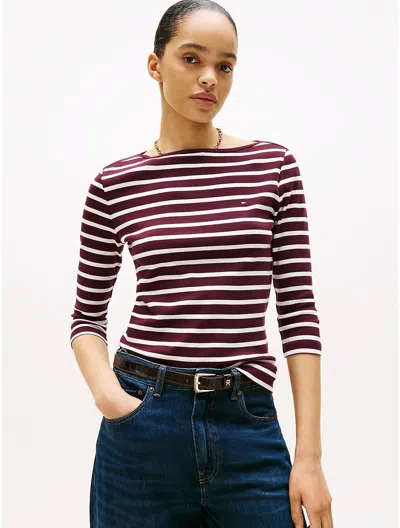 Tommy Hilfiger Boatneck 3/4 Sleeve Slim Fit T In Multi