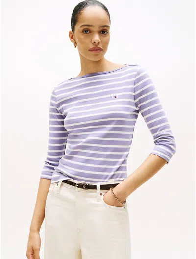 Tommy Hilfiger Boatneck 3/4 Sleeve Slim Fit T In Purple