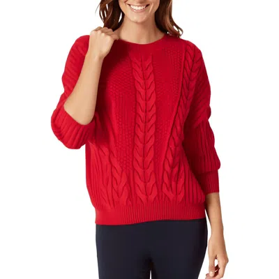 Tommy Hilfiger Bobbi Sweater Womens Ribbed Trim Cable Knit Crewneck Sweater In Red