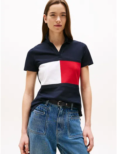 Tommy Hilfiger Bold Flag Open Placket Stretch Polo