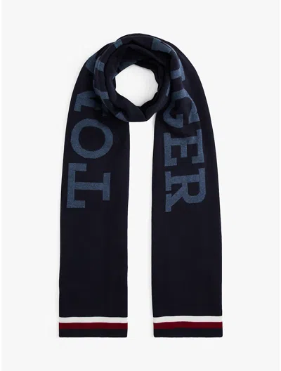 Tommy Hilfiger Bold Monotype Logo Knit Scarf In Black
