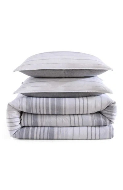 Tommy Hilfiger Bold Stripe Texture Cotton Percale Duvet Cover & Shams Set In White