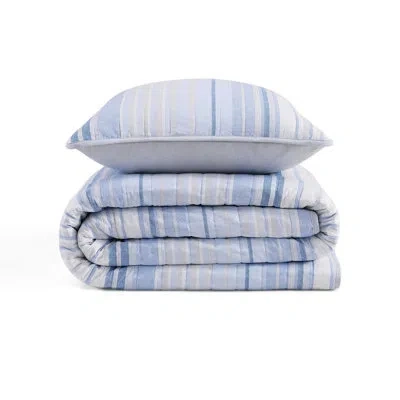 Tommy Hilfiger Bold Stripe Textured Cotton Blue Quilt Set In Blue;gray