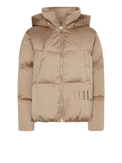 Tommy Hilfiger Boxy Beige Puffer Jacket With High Collar And Zippered Pockets In Neutral