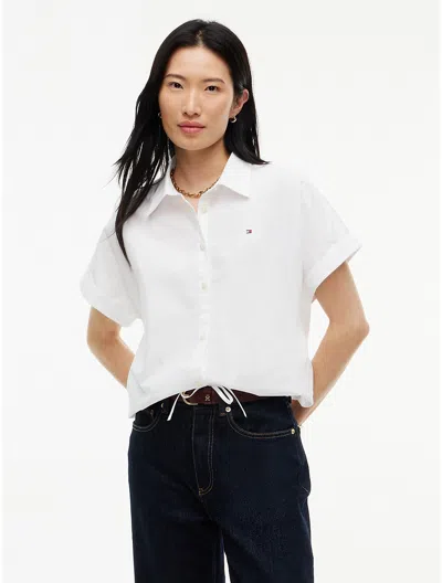 Tommy Hilfiger Boxy Fit Drawcord Poplin Shirt In White