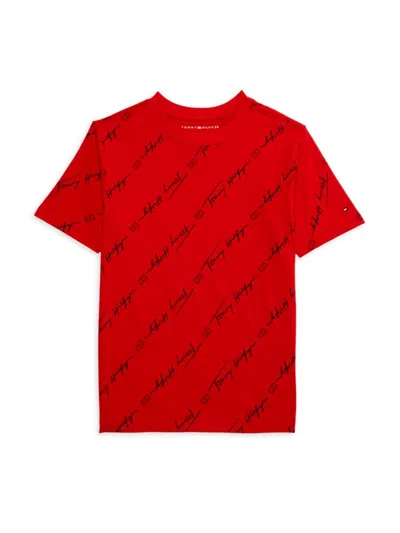 Tommy Hilfiger Kids' Boy's Angled Script Logo Tee In Tommy Red