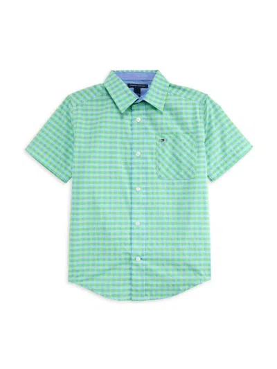 Tommy Hilfiger Kids' Boy's Gingham Button Up Shirt In Bright Green