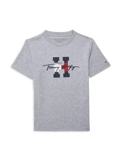 Tommy Hilfiger Kids' Boy's Heathered Logo Tee In Grey Heather