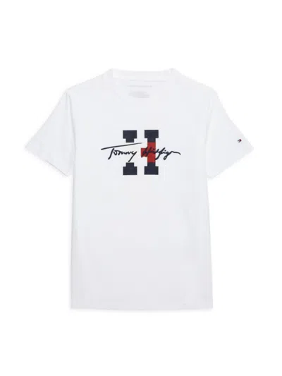 Tommy Hilfiger Kids' Boy's Logo T Shirt In Fresh White