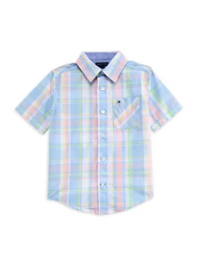 Tommy Hilfiger Babies' Boy's Plaid Button Up Top In Blue Multi