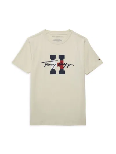 Tommy Hilfiger Kids' Boy's Script Logo Graphic Tee In White Multi