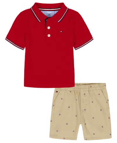Tommy Hilfiger Kids' Boys 2t-7 2-piece Knit Woven Short Set In Multi