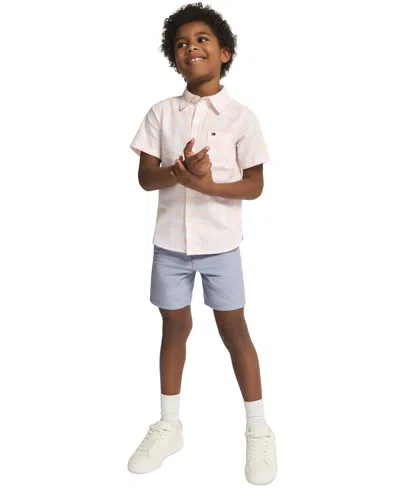 Tommy Hilfiger Kids' Boys' 2t-7 Button-front Shirt And Shorts, 2-piece Set In Neutral