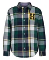 Tommy Hilfiger Boys 2t-7 Patch Plaid Point Collar Shirt In Green