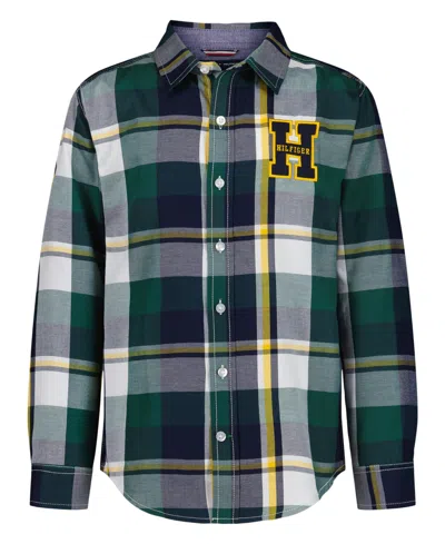 Tommy Hilfiger Kids' Boys 2t-7 Patch Plaid Point Collar Shirt In Green