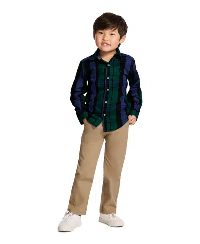 Tommy Hilfiger Kids' Boys 2t-7 Plaid Long Sleeve Shirt In Green