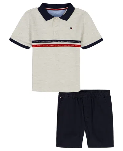 Tommy Hilfiger Kids' Boys' 2t-7 Polo Collar Shirt And Shorts, 2-piece Set In Black