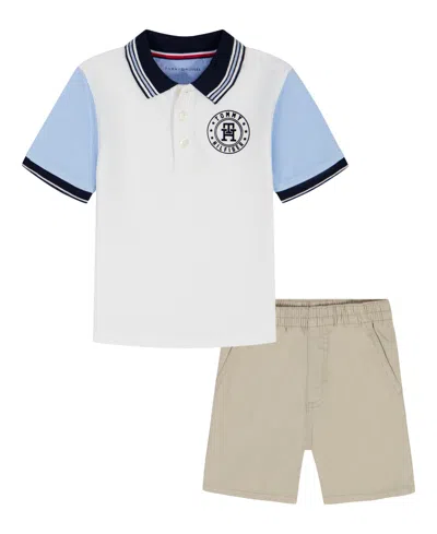 Tommy Hilfiger Babies' Boys' 2t-7 Ribbed Polo Shirt And Shorts, 2-piece Set In Multi