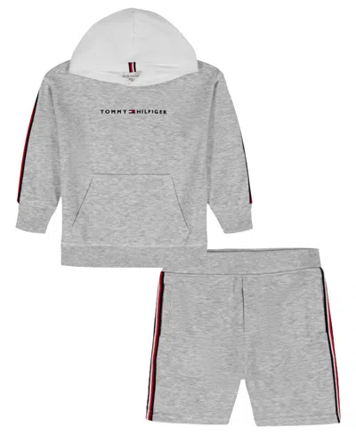 Tommy Hilfiger Babies' Boys' 2t-7 Striped Detail Hoodie And Shorts, 2-piece Set In Gray