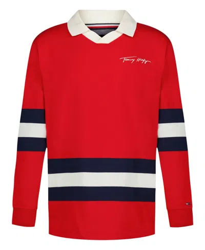Tommy Hilfiger Kids' Boys 2t-7 Varsity Long Sleeve Polo Shirt In Red