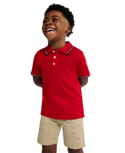 Tommy Hilfiger Kids' Boys 2t-7 2-piece Knit Woven Short Set In Neutral