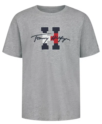 Tommy Hilfiger Kids' Boys' 4-7 Script H Crewneck T-shirt In Gray