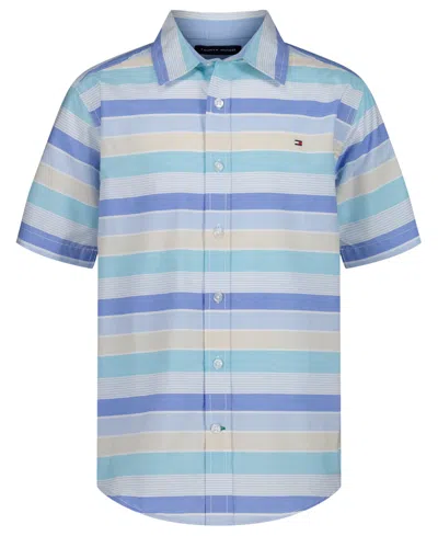 Tommy Hilfiger Kids' Boys' 8-20 Bold Railroad Stripe Short-sleeve Shirt In Blue
