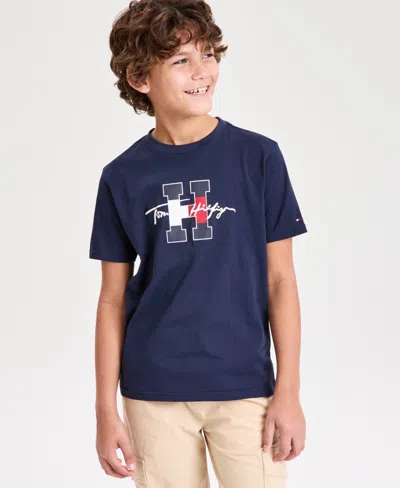 Tommy Hilfiger Kids' Boys' 8-20 Script H Logo Print T-shirt In Blue