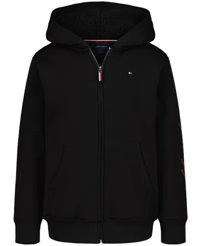 Tommy Hilfiger Kids' Boys 8-20 Signature Fleece Zip-up Hoodie In Black