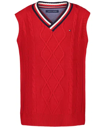 Tommy Hilfiger Kids' Boys' 8-20 Cable V-neck Sweater Vest, Created For Macy's In Red
