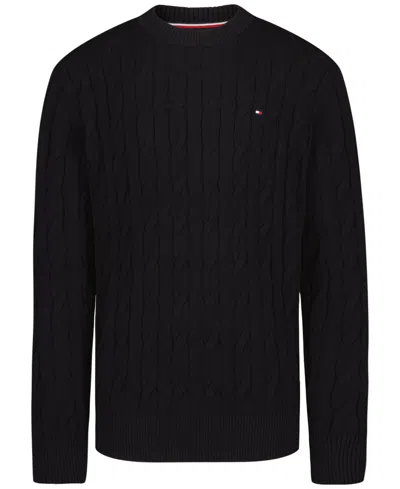 Tommy Hilfiger Kids' Boys' 8-20 Cable-knit Long-sleeve Cable Crew Sweater In Black