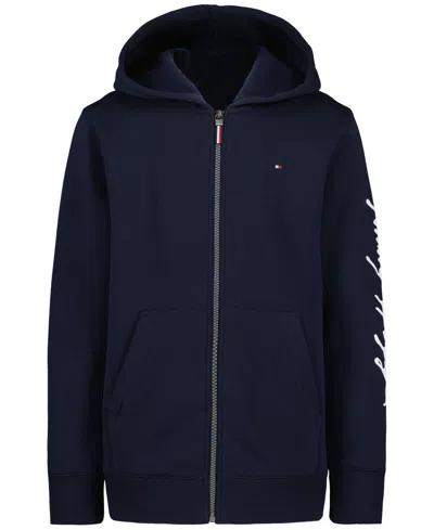 Tommy Hilfiger Kids' Boys' 8-20 Signature Full Zip Kangaroo-pocket Cotton-polyester Blend Zip Hoodie In Blue