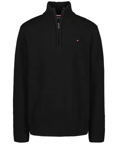 Tommy Hilfiger Kids' Boys' 8-20 Zipneck Cotton Quarter-zip Sweater In Black