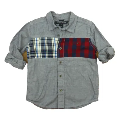 Tommy Hilfiger Kids' Boys Blue Red Plaid Button Down Long Sleeve In Gray