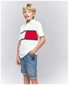 Tommy Hilfiger Boys Color Blocking Tommy Flag Polo Loose Denim Shorts In White