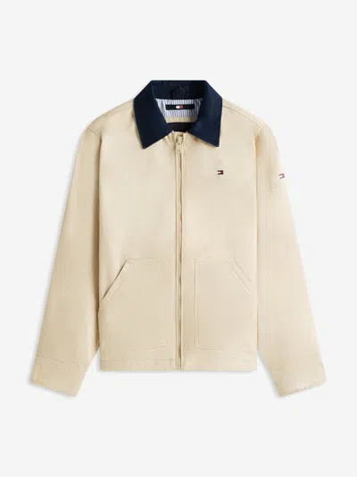 Tommy Hilfiger Kids'  Boys Contrast Collar Cotton Jacket In Neutral