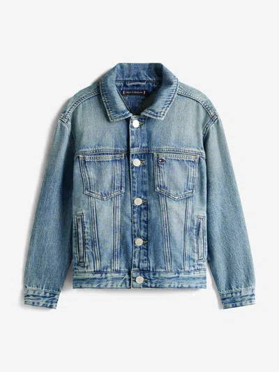 Tommy Hilfiger Kids'  Boys Denim Flag Trucker Jacket In Blue