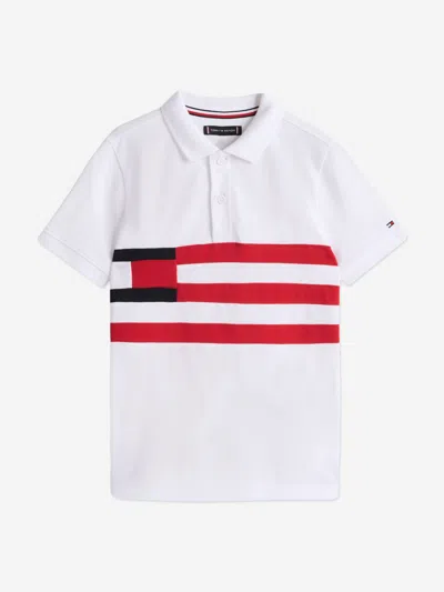 Tommy Hilfiger Kids'  Boys Flag Colourblock Polo Shirt In White